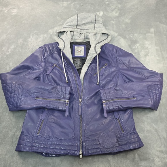 Harley-Davidson Jackets & Blazers - Harley-Davidson Purple Leather Hooded Full-Zip Women's Size US L